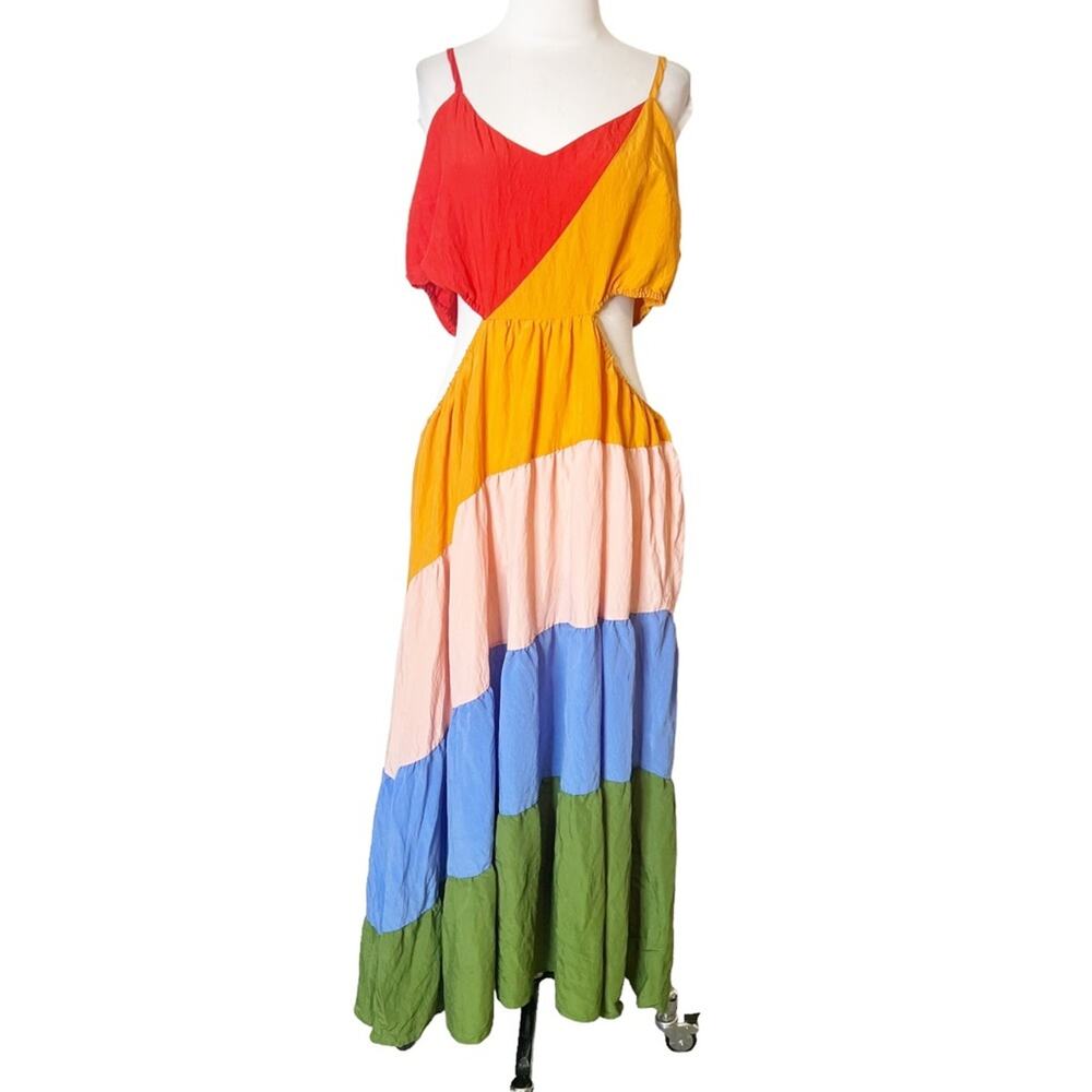 Eloquii Rainbow Tiered Cutout Maxi Dress sz 18 - Picture 7 of 7